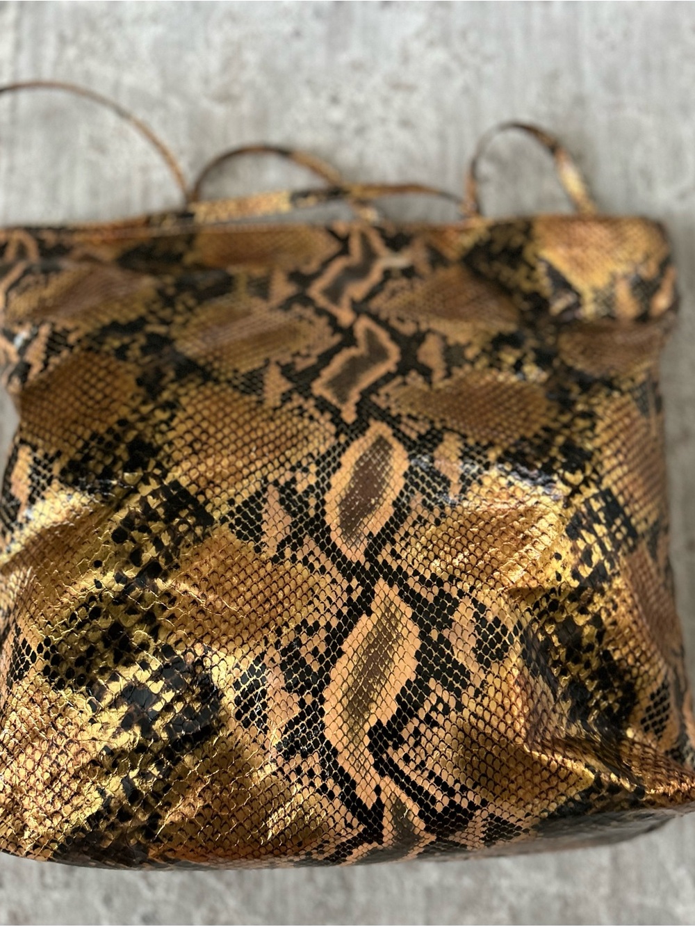 NWOT Chi By Falchi Women’s Two Piece Shoulder Bag Snakeskin Metallic Copper Flaw